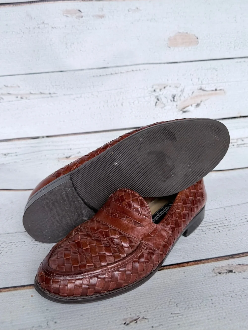 Vintage Pappagallo Brown Woven Leather Penny Loafers - Size 5.5